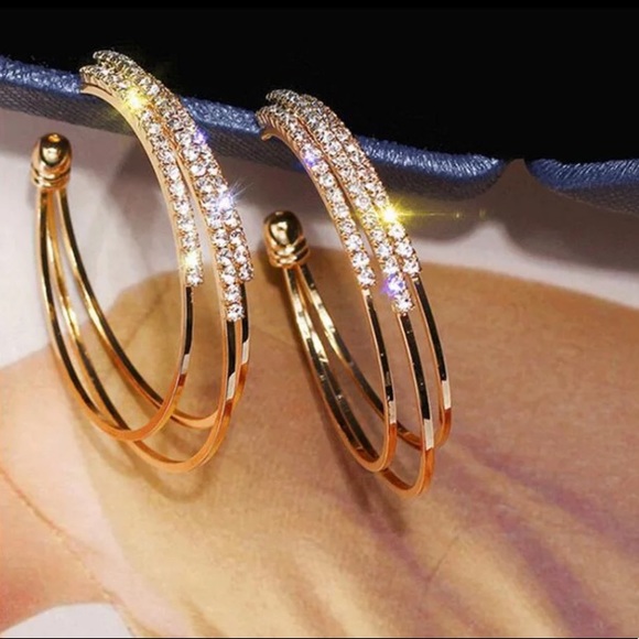 🌟 Gold Plated Rhinestone Big Hope Earrings - Picture 2 of 8